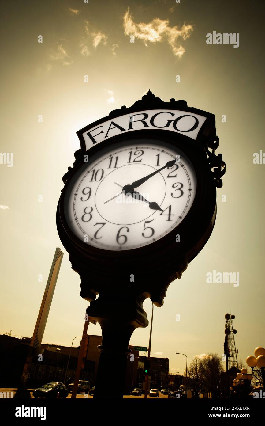 Fargo clock at the train depot Stock Photo Alamy