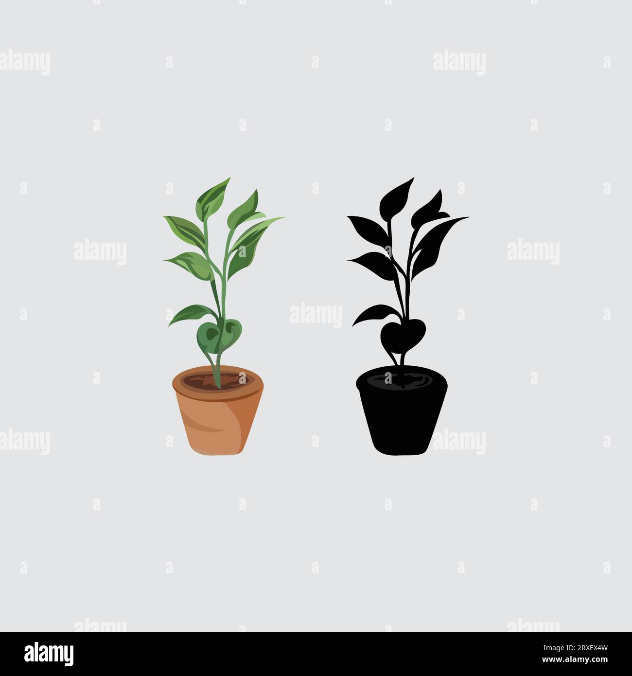 House plants in pots, icon set of tree, garden plant vector Stock Vector