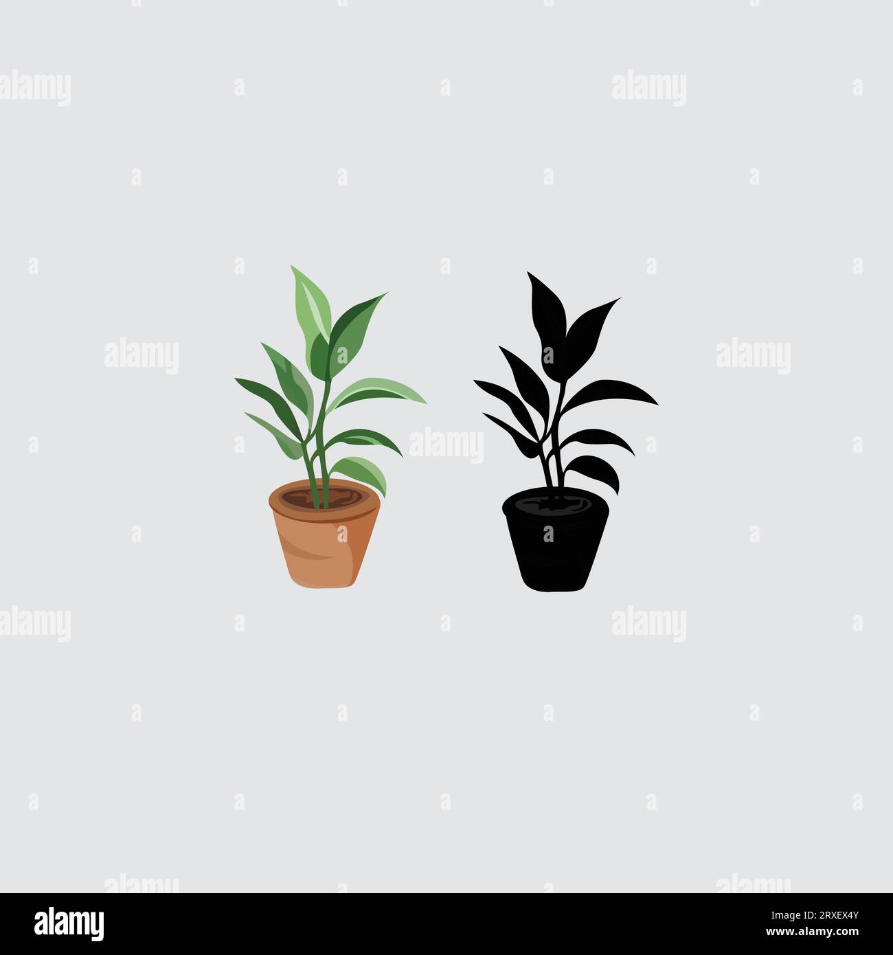 House plants in pots, icon set of tree, garden plant vector Stock Vector