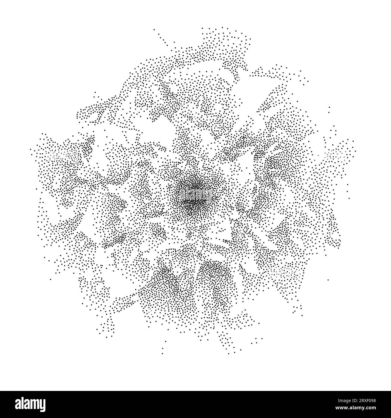 Black dotted rose flower form. Textured plant petal element for leaflet