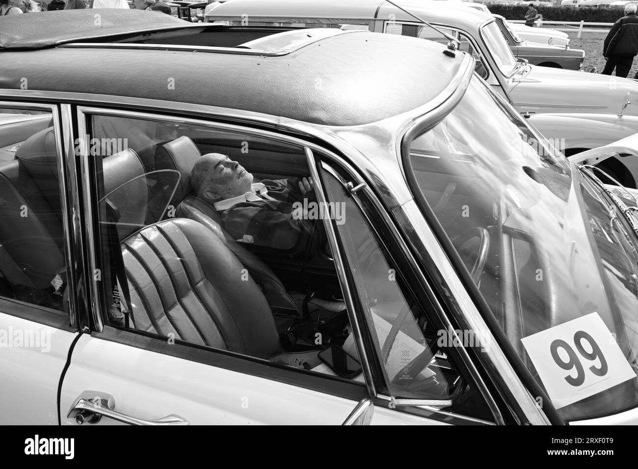 Stithians Steam Rally Exhibitor asleep in his car West of England Steam Engine Society Rally Show Cornwall Stock Photo