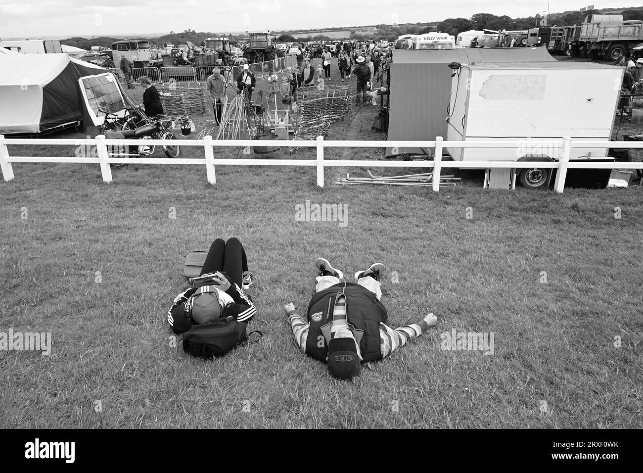 Stithians Steam Rally Two People taking a rest West of England Steam Engine Society Rally Show Cornwall Stock Photo