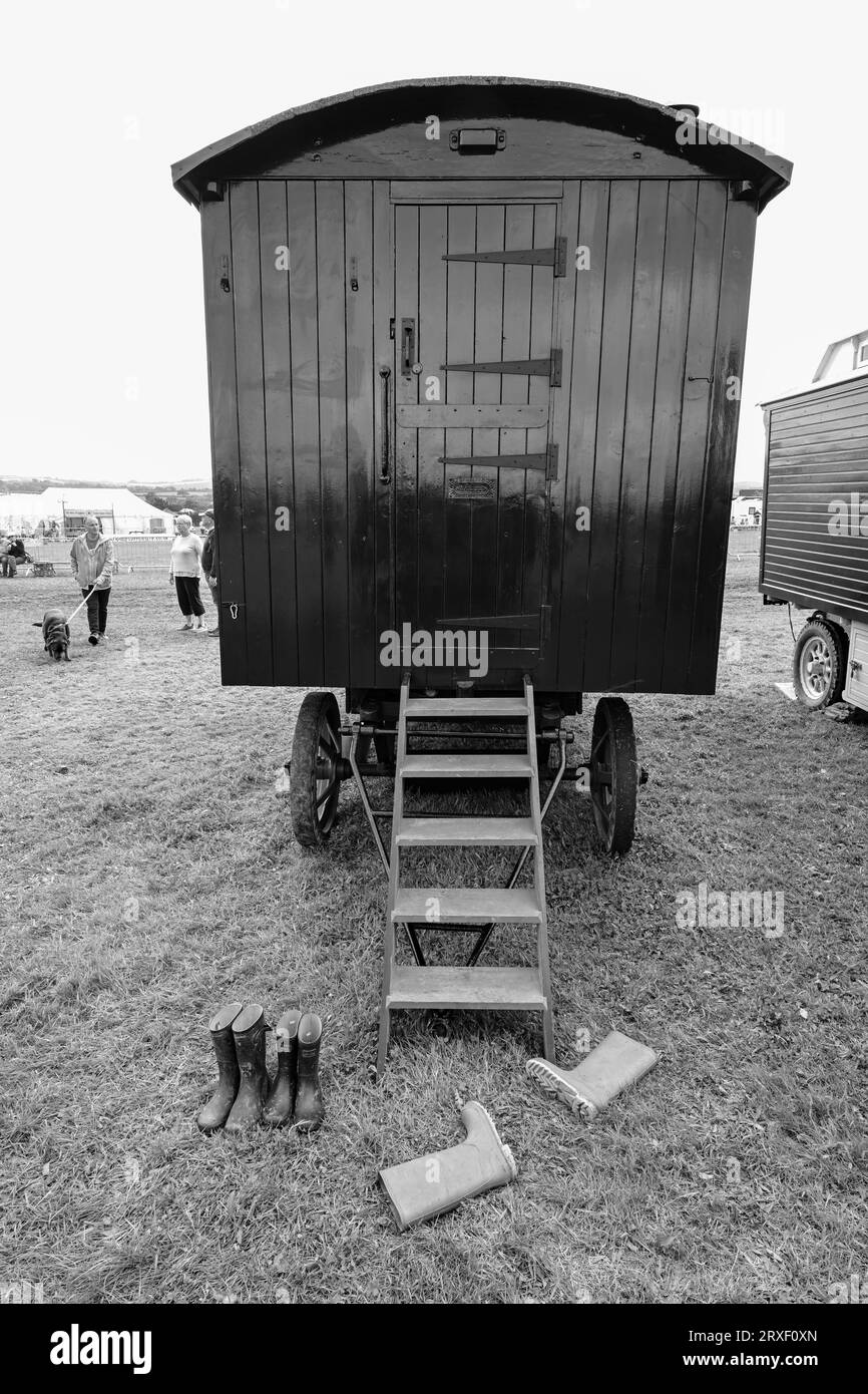 Stithians Steam Rally Vintage Caravan and wellies West of England Steam Engine Society Rally Show Cornwall Stock Photo