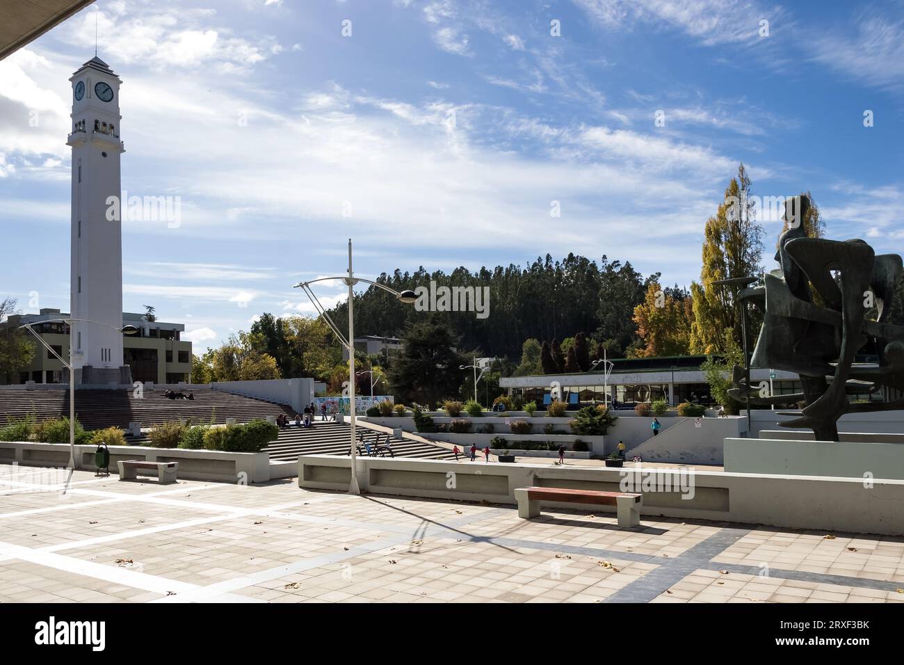 Forum of the campus of the University of Concepción, a city in south-central Chile, considered one of the most prestigious in the country Stock Photo