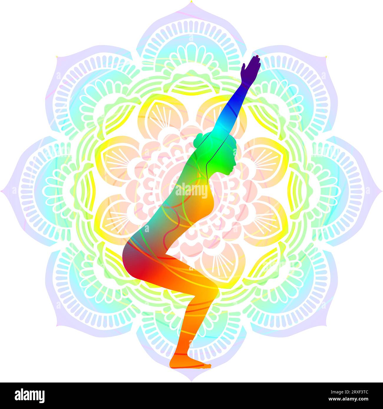 Colorful silhouette yoga posture. Chair pose or Fierce pose. Utkatasana.  Isolated vector illustration. Mandala Stock Vector Image & Art - Alamy