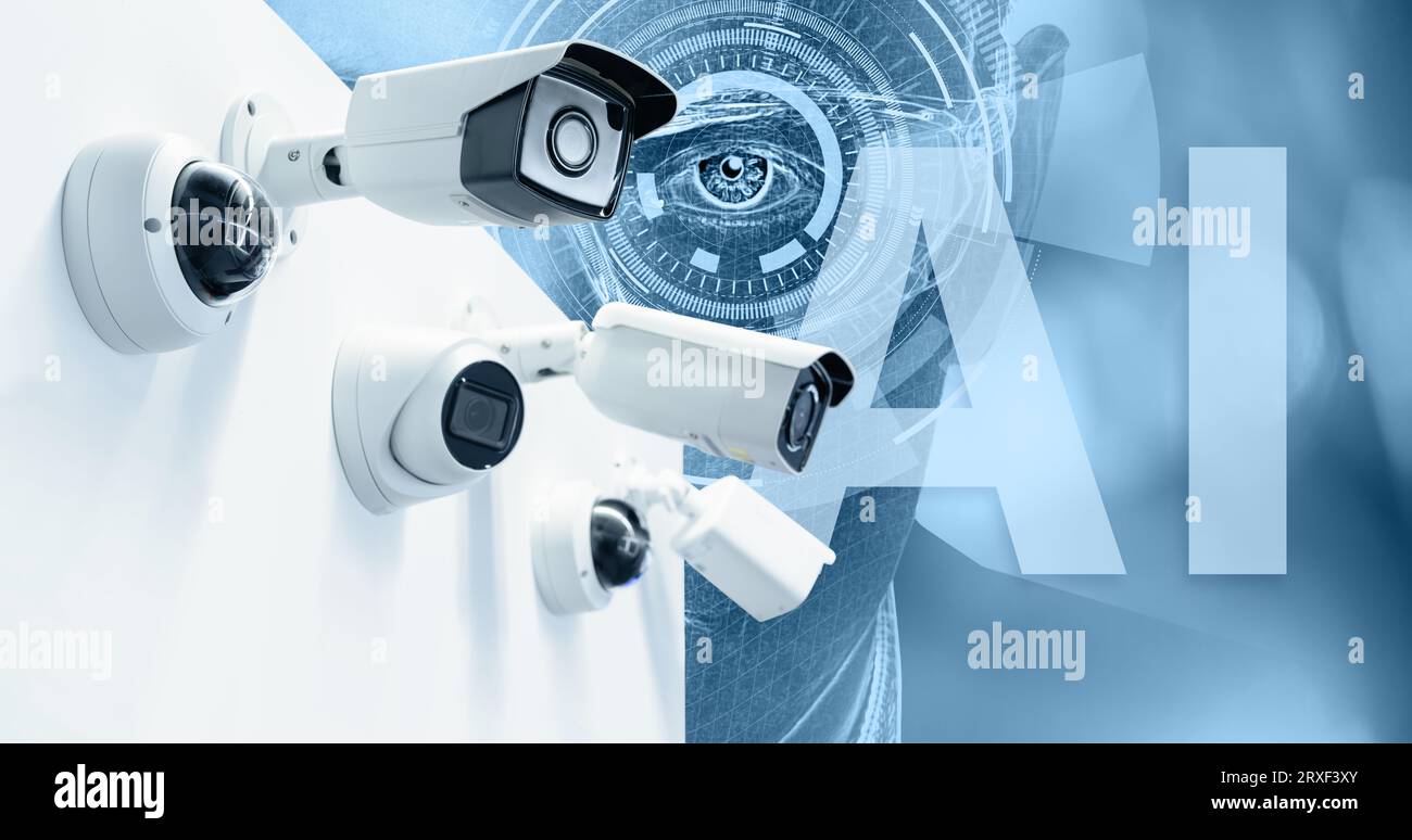 Surveillance camera with artificial intelligence. Stock Photo
