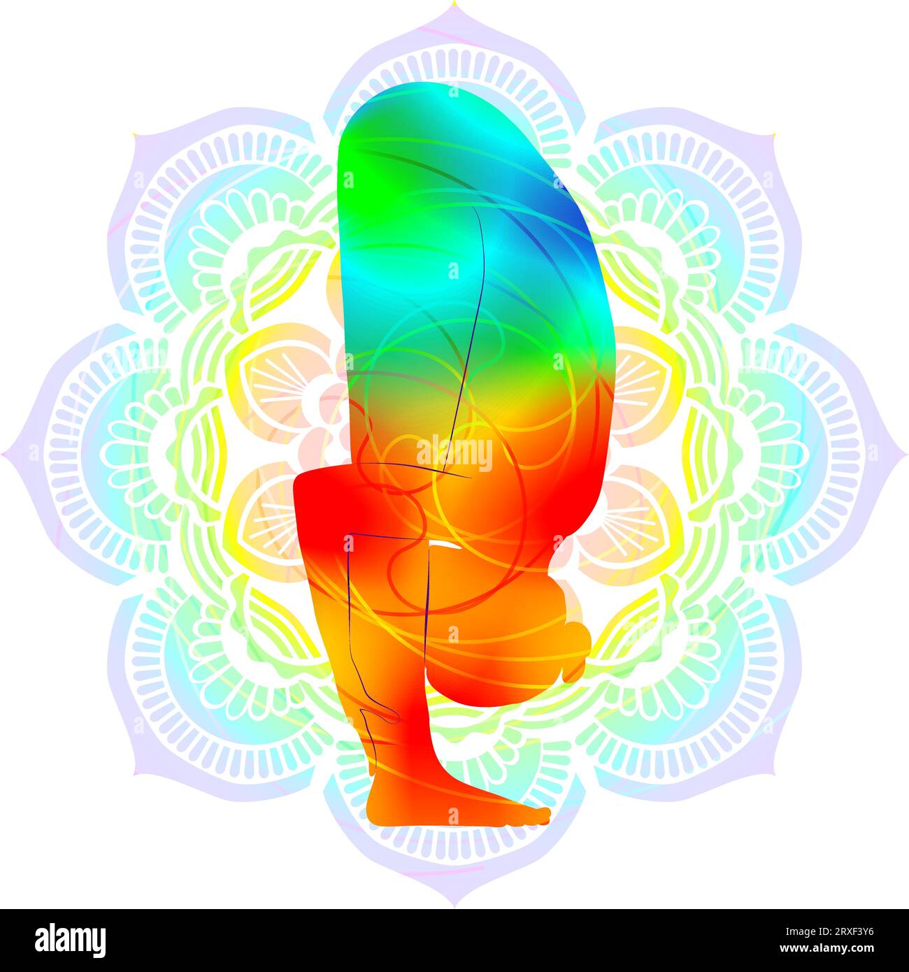 Colorful silhouette yoga posture. Balancing Standing Forward Bend pose ...