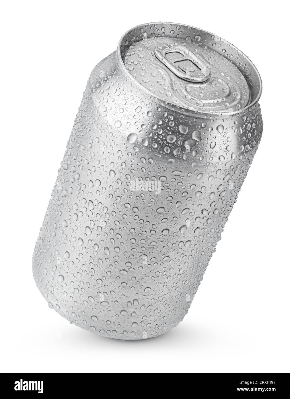 330 ml aluminum soda can with water drops isolated on white Stock Photo