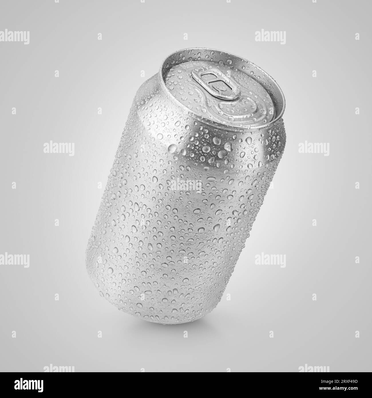 330 ml aluminum soda can with water drops on gray with clipping path Stock Photo