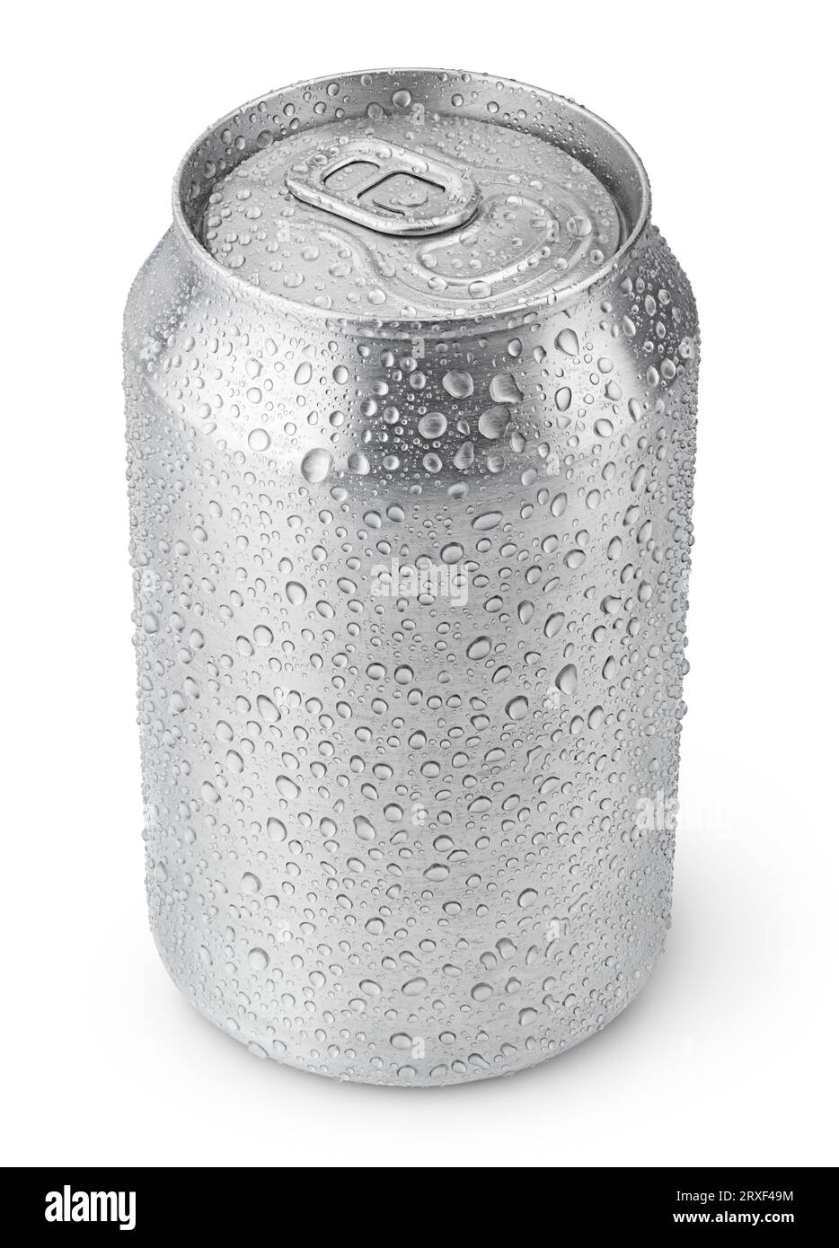 330 ml aluminum soda can with water drops isolated on white Stock Photo