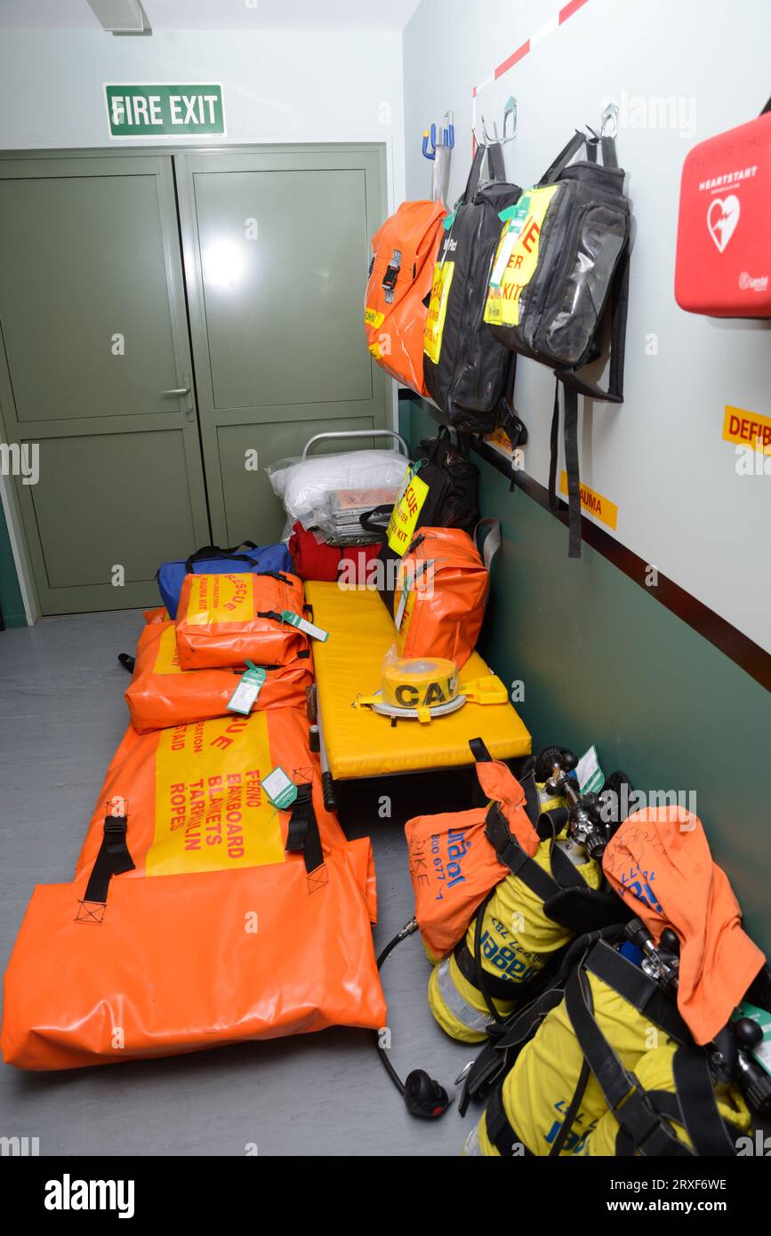 GREYMOUTH, NEW ZEALAND, MAY 20, 2015: First aid and trauma kits packed and ready to go at a working coal mine near Greymouth, New Zealand Stock Photo