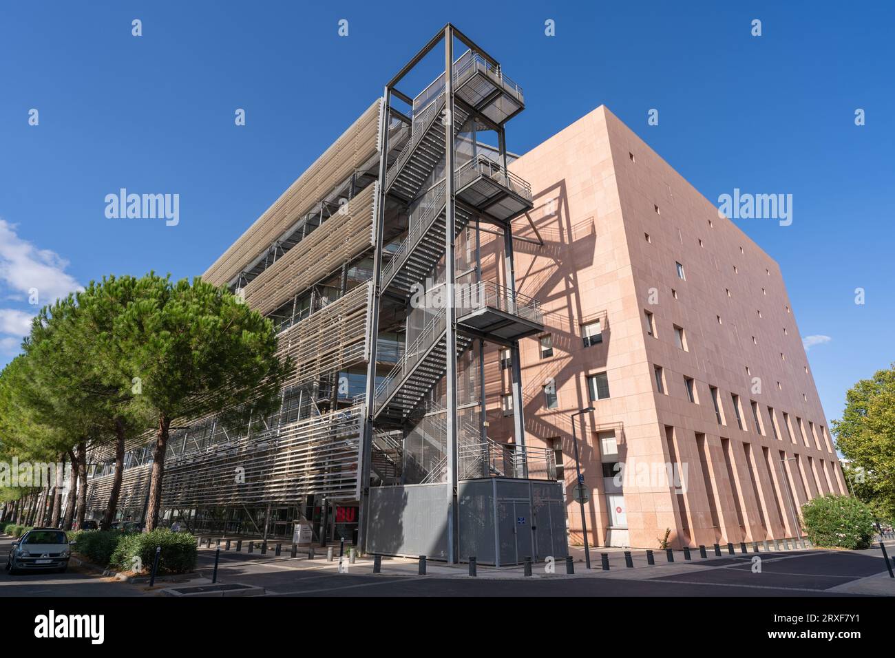 Montpellier, France - 09 23 2023 : Landscape view of the exterior of modern Richter university library, contemporary architecture by René Dottelonde Stock Photo