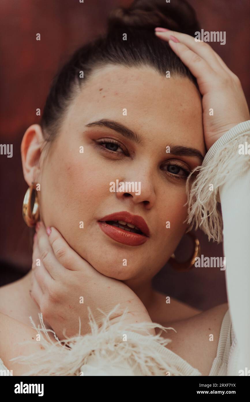A closeup, unretouched portrait of a naturally beautiful young woman
