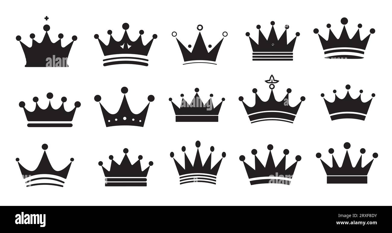 Crown icons set silhouette hand drawn vector Stock Vector