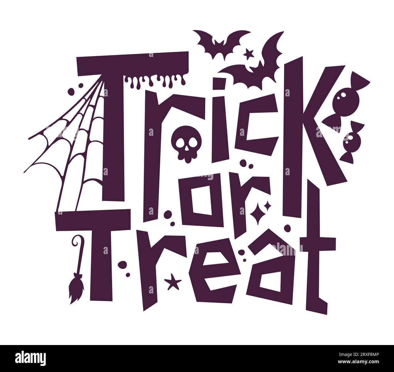 Set of Halloween lettering quotes with pumpkins, witch hat, spider web