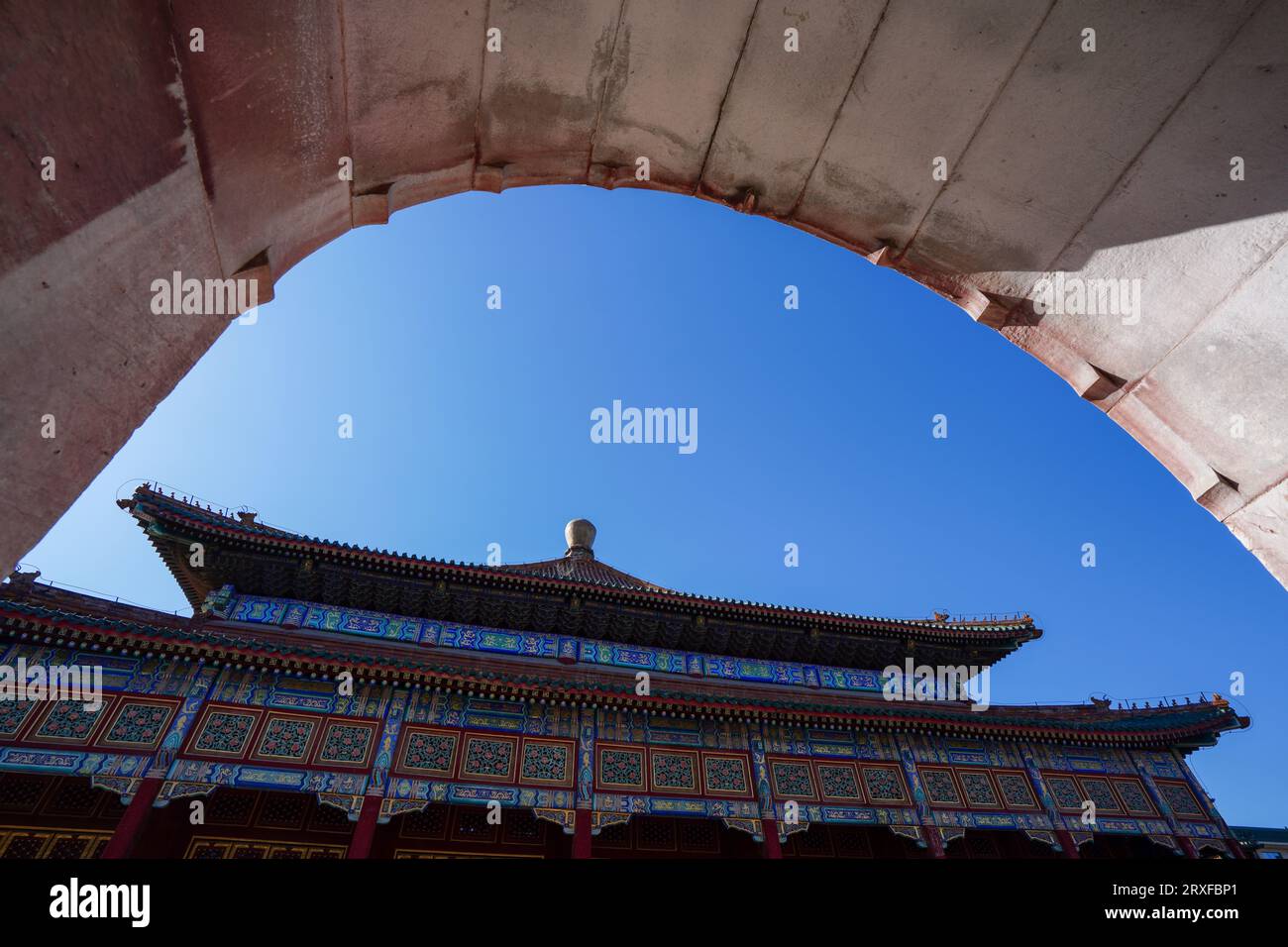 Beijing China, February 20, 2023: Sukhavati Hall, Beihai Park, Beijing. Stock Photo