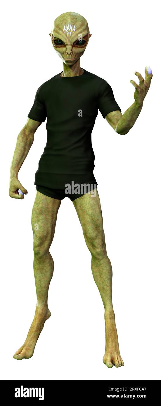3D rendering of a green alien isolated on white background Stock Photo ...
