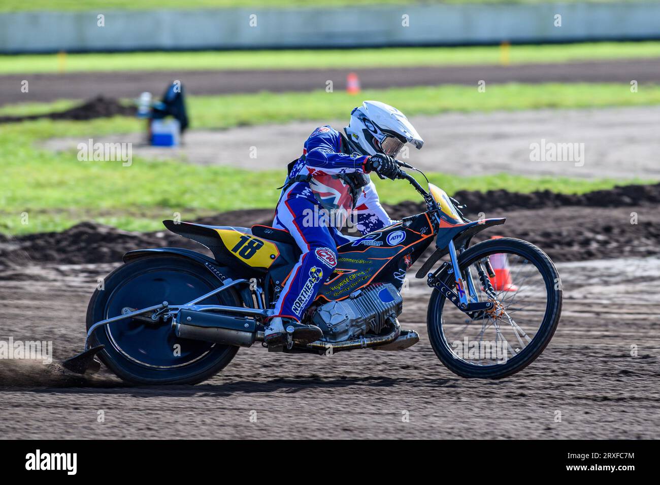 Zach Wajtknecht (Great Britain) practices during the FIM Long Track Of