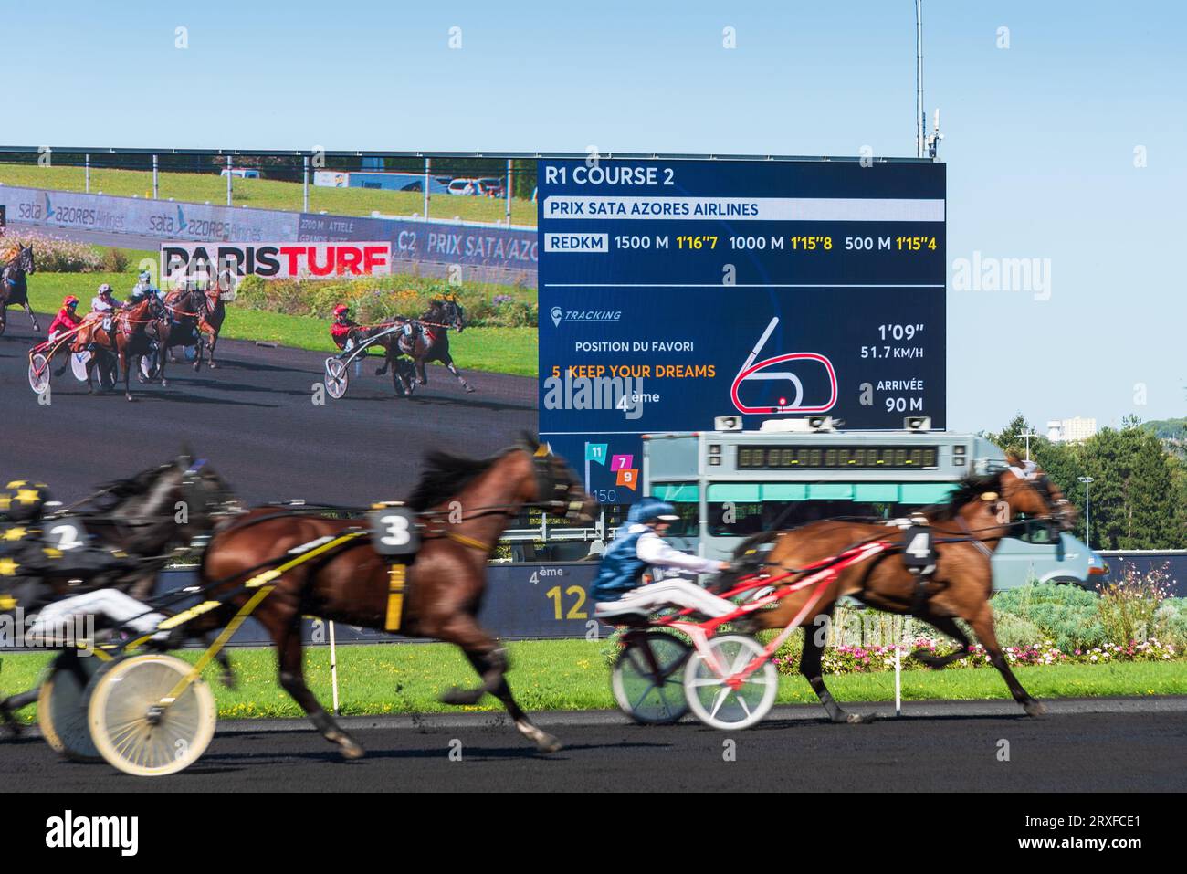 Paris, France,  24th Sep, 2023. Horse race during Portugal day celebration in Vincennes hippodrome of Paris in Paris, France, on September 24th, 2023.  Hippodrome of Vincennes is a horse racing track with capacity of 80,000 persons located in Paris, France. Credit: Elena Dijour/Alamy Live News. Stock Photo