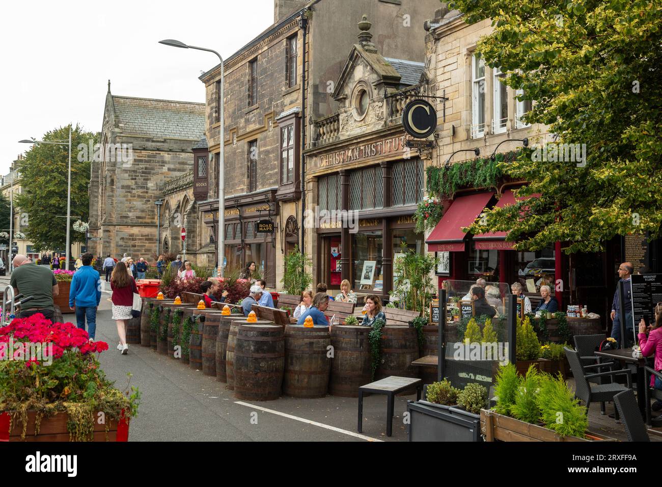 Outside seating for the The Criterion restaurant on South Street St Andrews, Fife. Stock Photo
