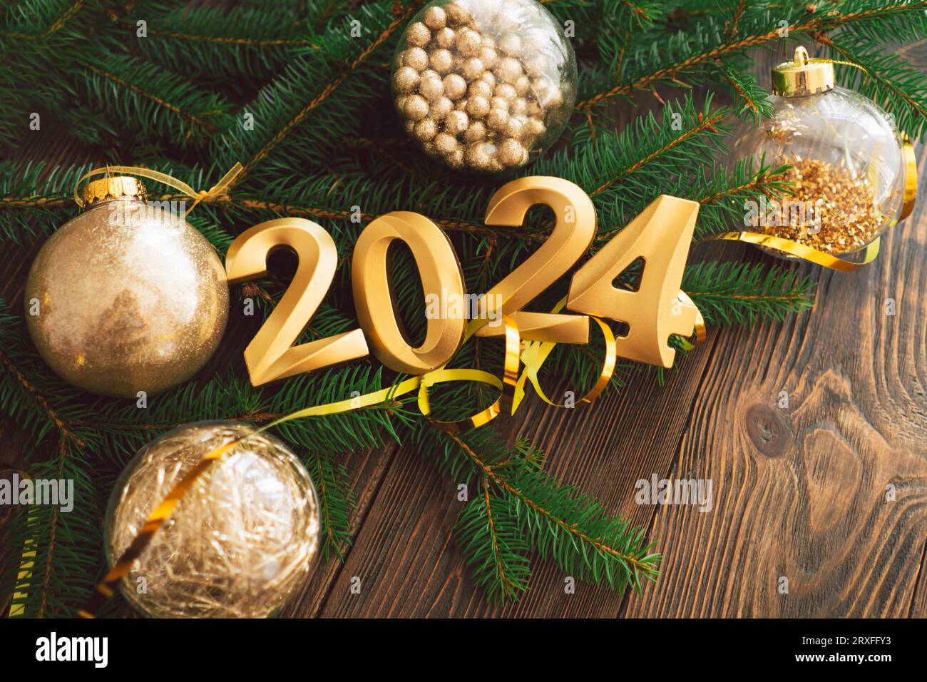 Happy New Years 2025. Christmas tree and Christmas decorations Stock