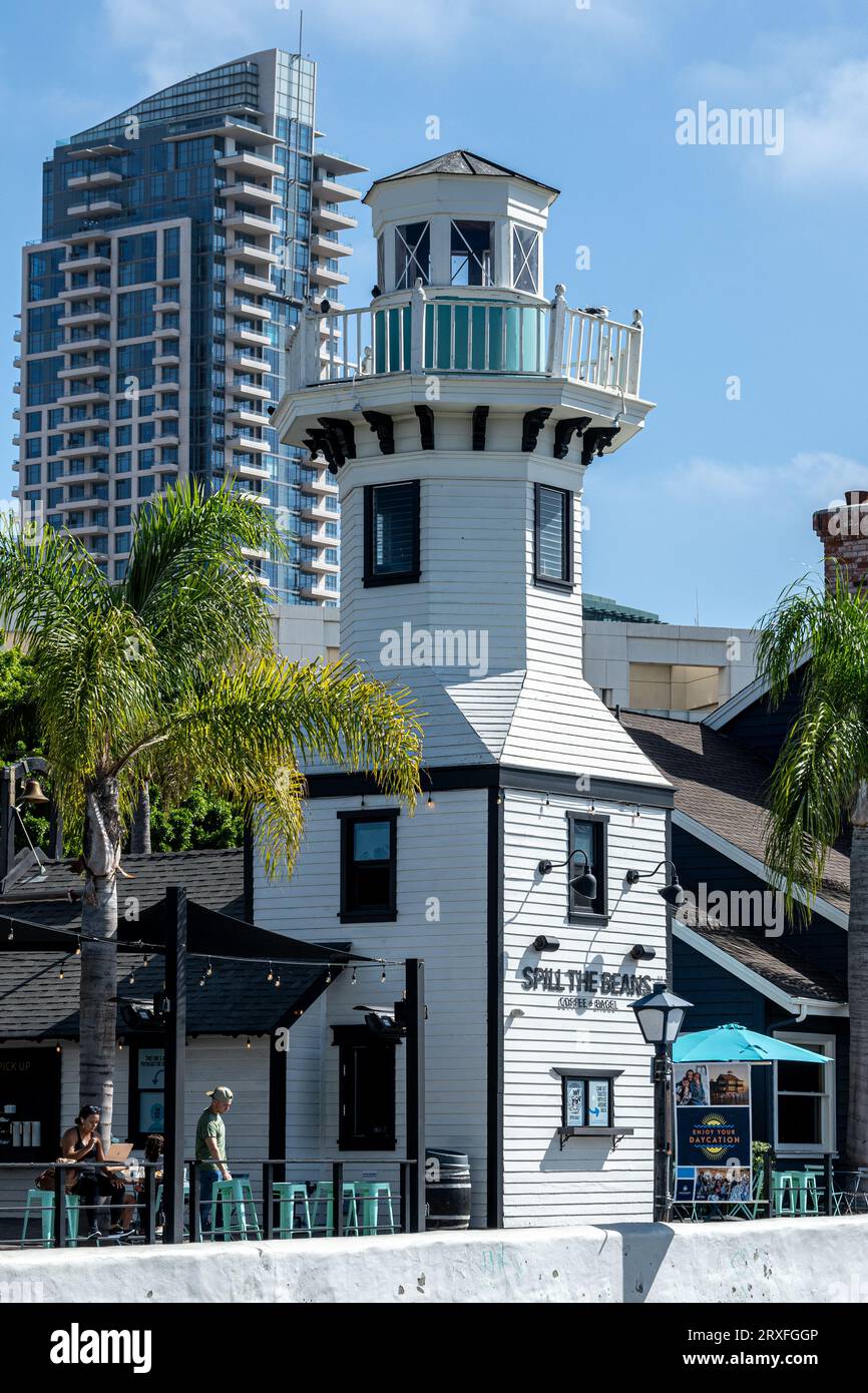 Spill The Beans coffee shop in the Lighthouse at Seaport Village, Embarcadero Stock Photo