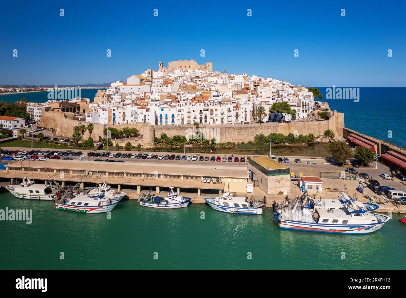 Aerial view of the old town, Peniscola, Valencian Community, Spain Stock Photo