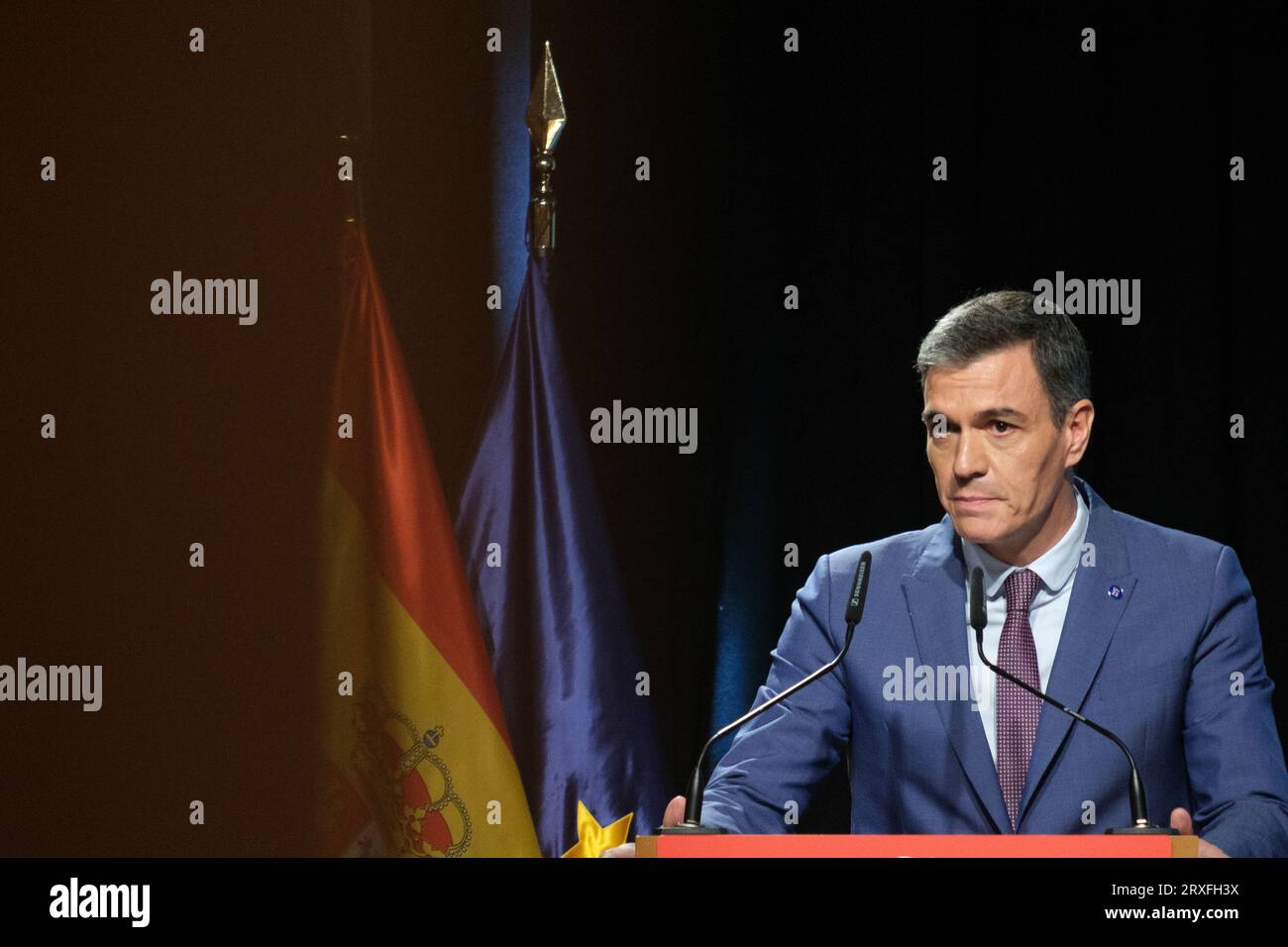 The  Prime Minister of Spain, Pedro Sanchez during the closing ceremony of the 'European Day of Languages', at the Cervantes Institute, on 25 Septembe Stock Photo