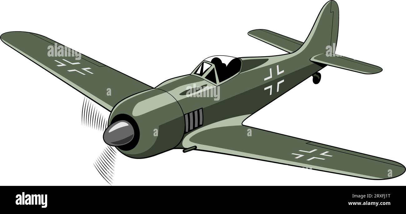 Fighter plane Fw 190 (1944). WW II aircraft. Vintage airplane. Vector clipart isolated on white. Stock Vector