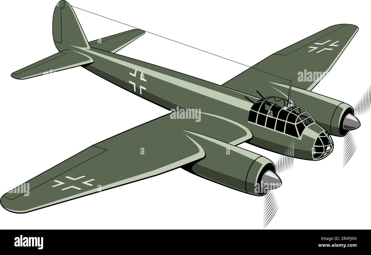 German bomber, heavy fighter plane (1936). WW II aircraft. Vintage airplane. Vector clipart isolated on white. Stock Vector