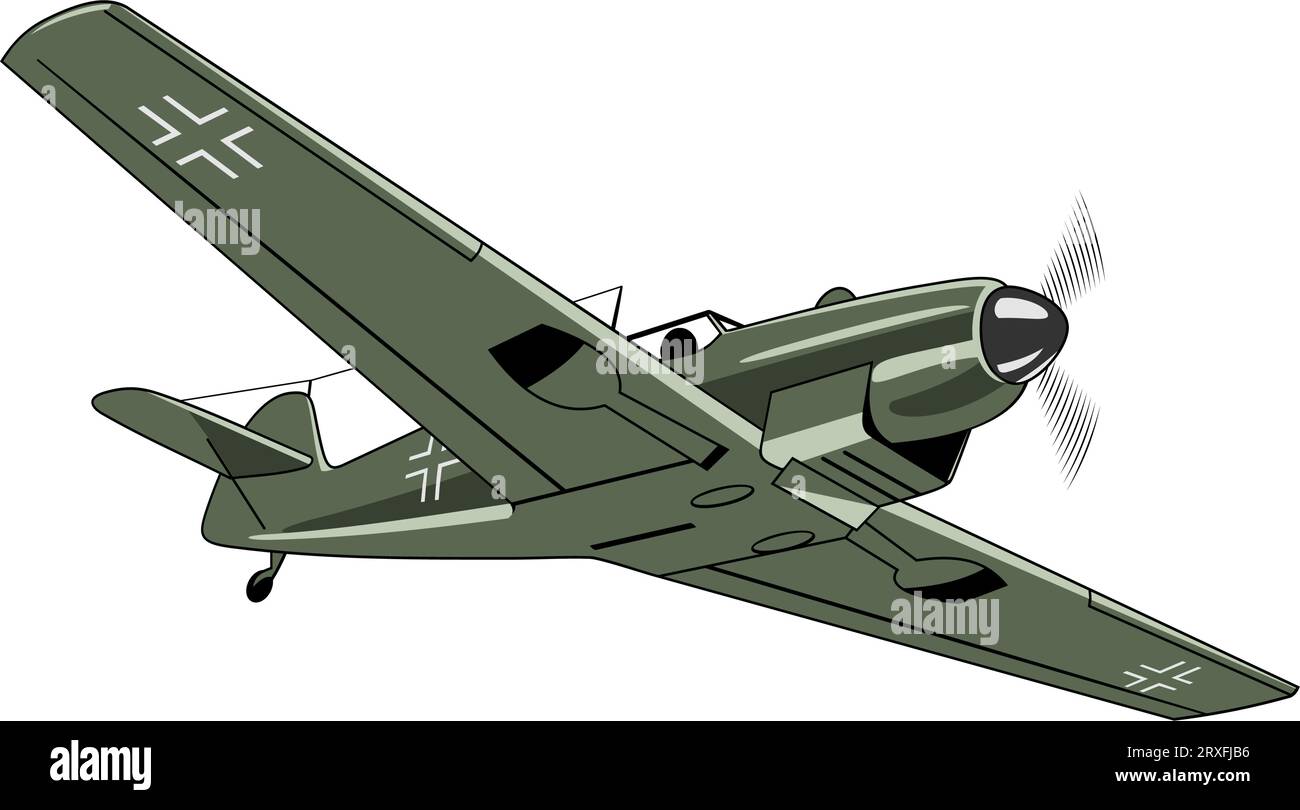 Me 109 fighter plane 1937. WW II aircraft. Vintage airplane. Vector clipart isolated on white. Stock Vector