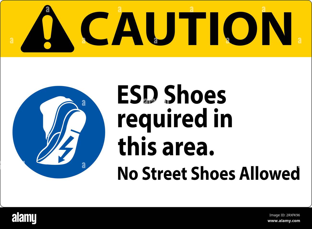 Caution Sign ESD Shoes Required In This Area. No Street Shoes Allowed