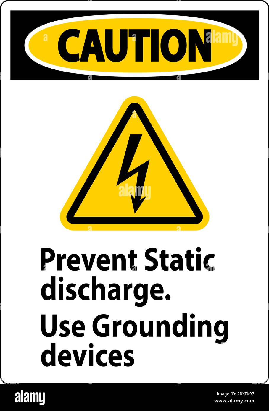 Caution Sign Prevent Static Discharge, Use Grounding Devices Stock