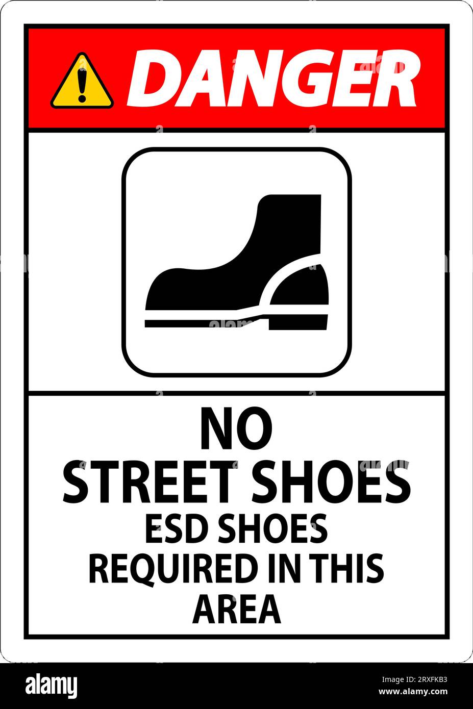 Danger Sign No Street Shoes, ESD Shoes Required In This Area Stock