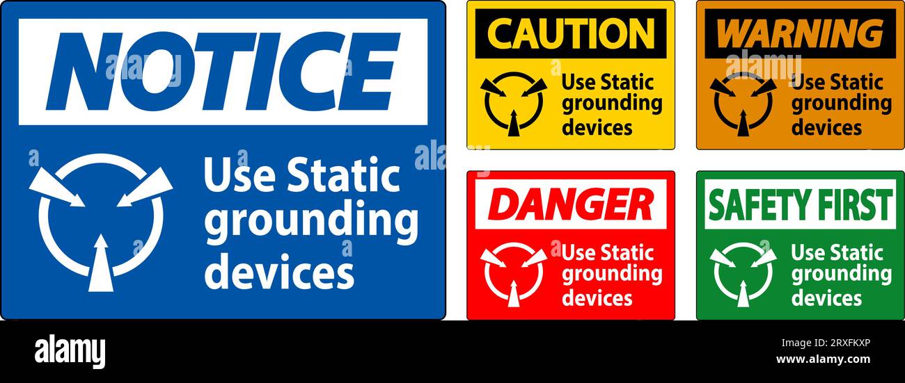 Warning Sign Use Static Grounding Devices Stock Vector