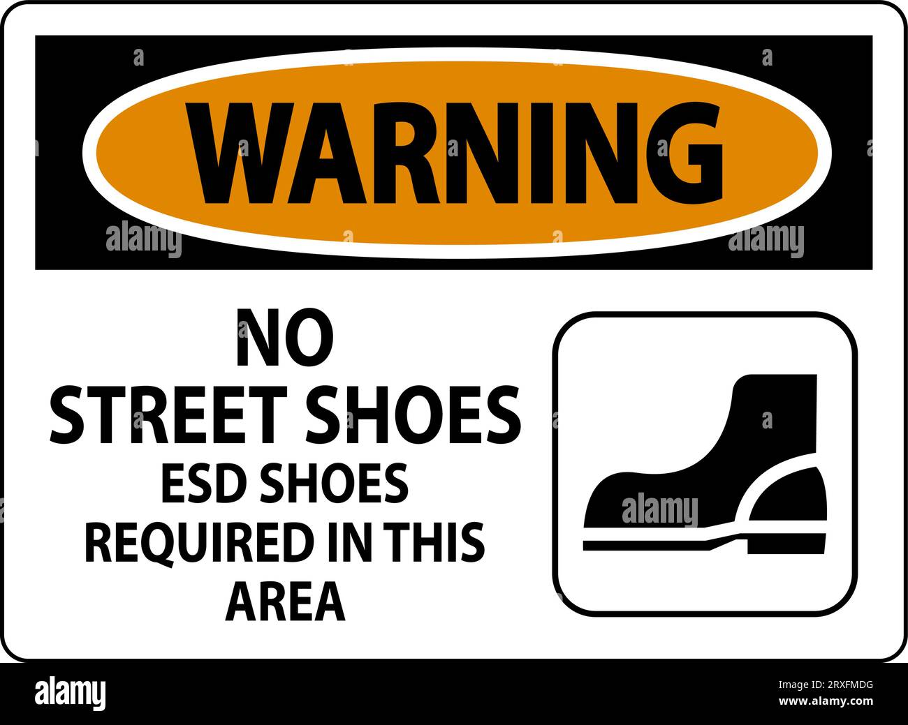 Warning Sign No Street Shoes, ESD Shoes Required In This Area Stock