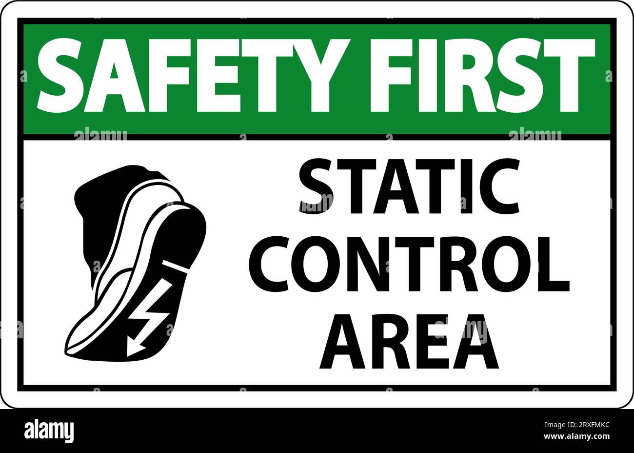 Safety First Sign Static Control Area Stock Vector Image & Art - Alamy