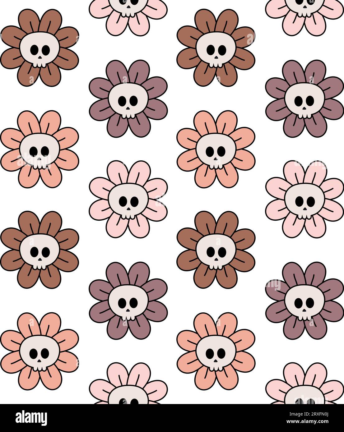 Vector seamless pattern of groovy flower skull isolated on white ...