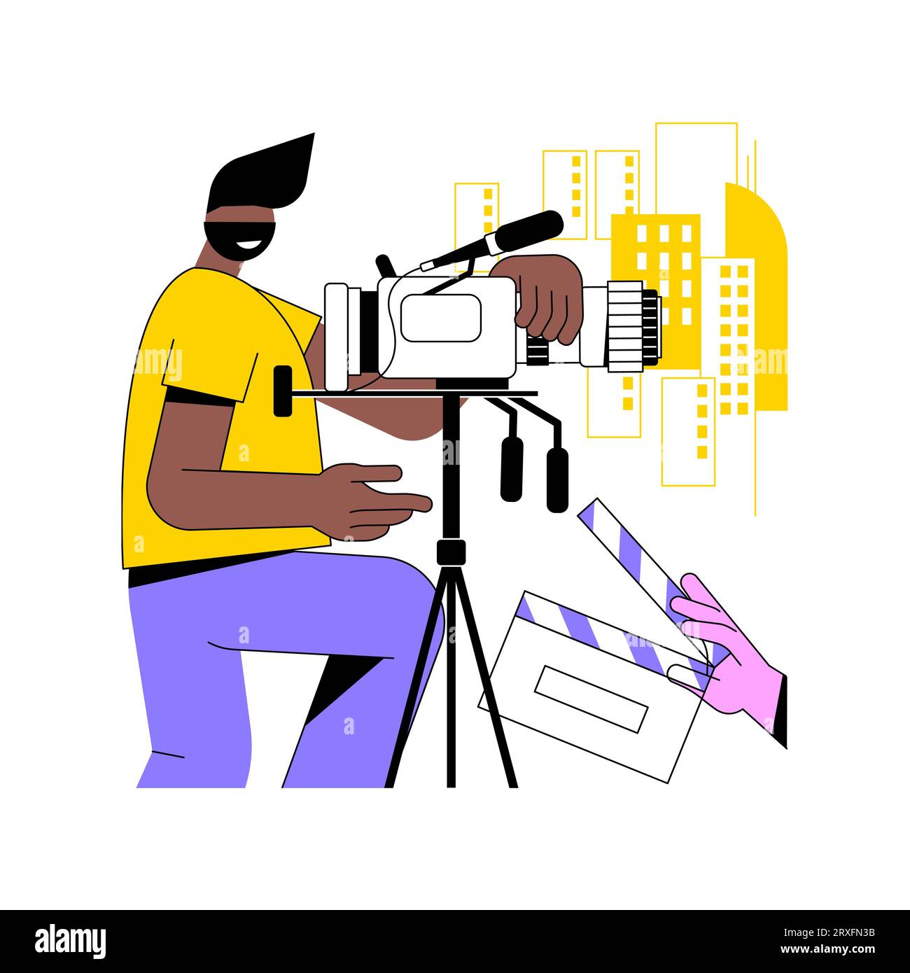 Videographer isolated cartoon vector illustrations. Man using camera, video making, filming event, production service, small business, self-employed specialist, freelance work vector cartoon. Stock Vector