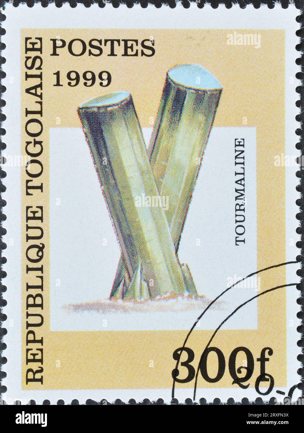 Cancelled postage stamp printed by Togo, that shows Tourmaline, circa