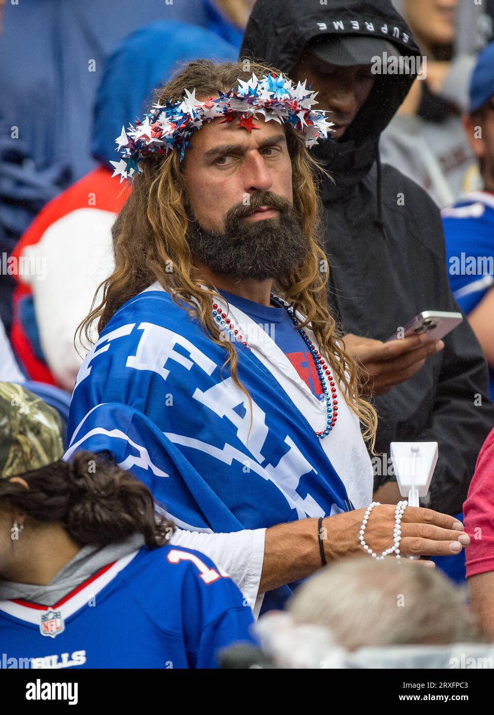 Landover, Maryland, USA. 24th Sep, 2023. Buffalo Bills fan dressed up as  Bills Mafia Jesus during the game between the Buffalo Bills and Washington  Commanders played at FedEd Field in Landover, Maryland.