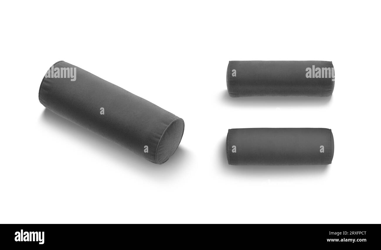 Blank black bolster pillow mockup, different views Stock Photo Alamy