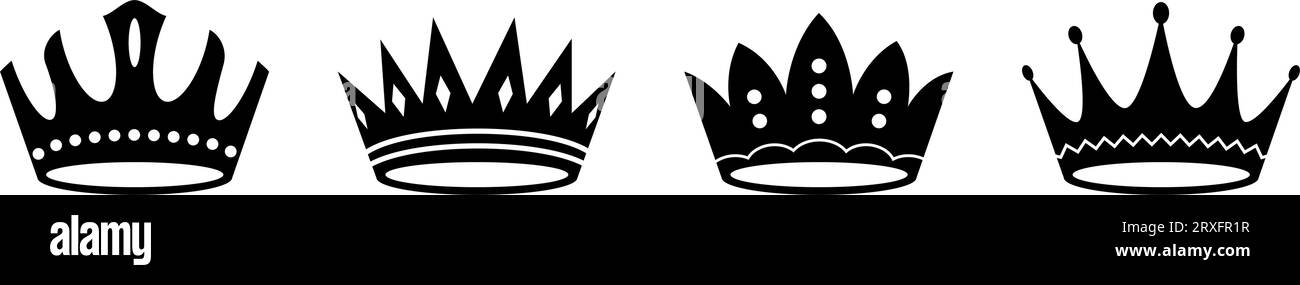 Set of black crown icons for apps and web, flat design vector ...