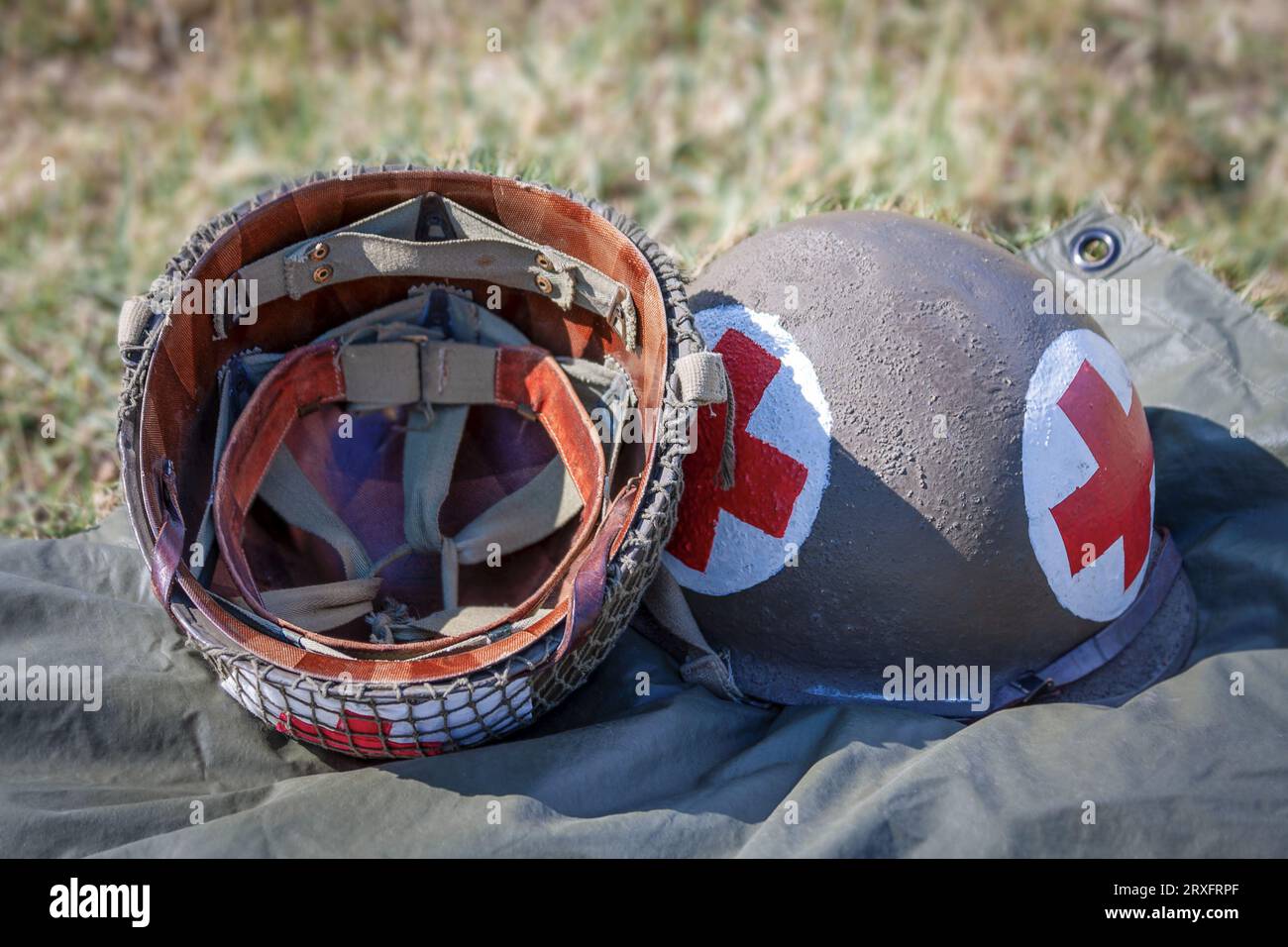 Metal helmet american army medic soldier at world war II Stock Photo - Alamy Metal helmet american army medic soldier at world war II Stock Photo - Alamy
