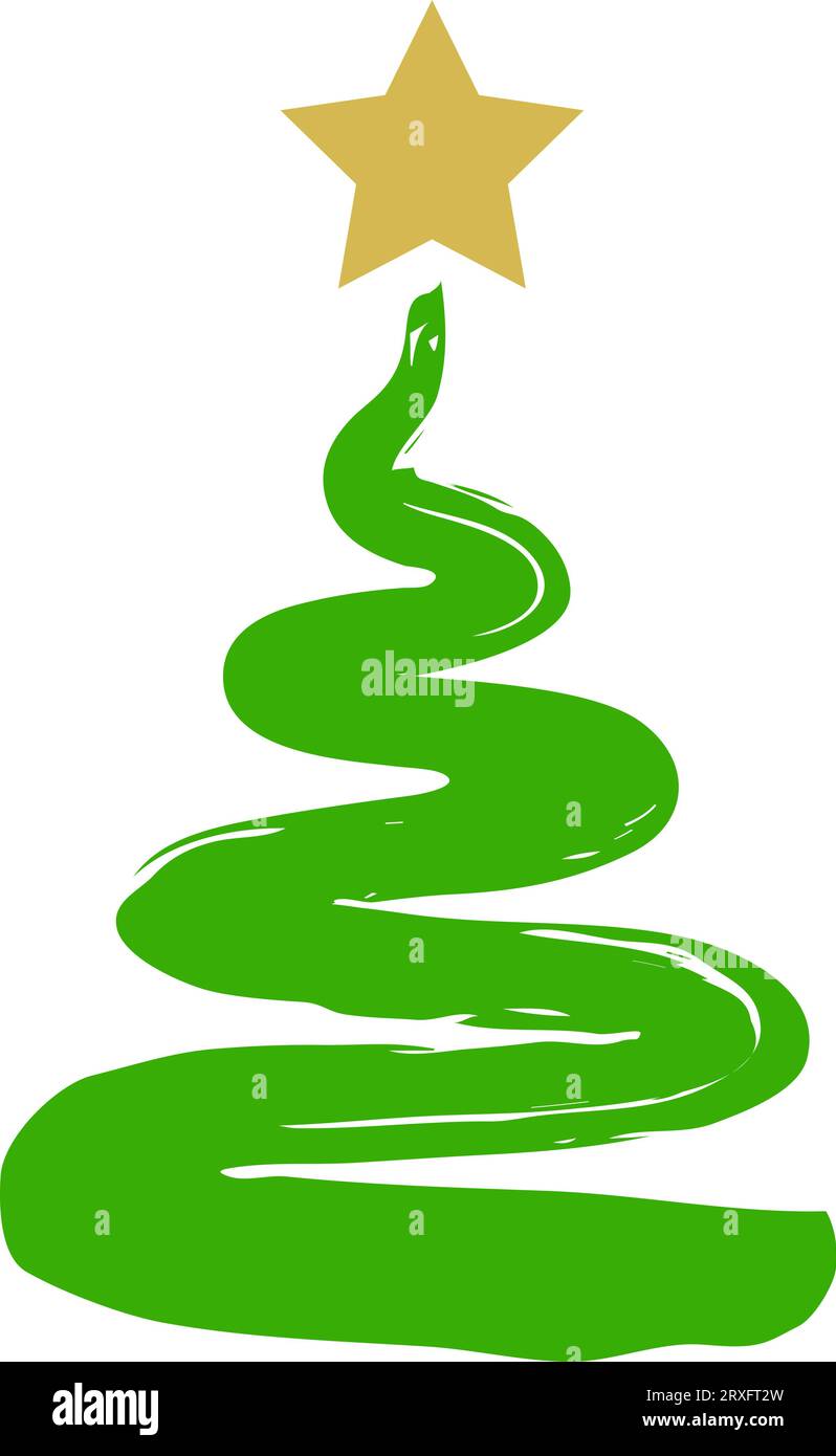 Christmas tree symbol hand painted with ink brush Stock Vector Image