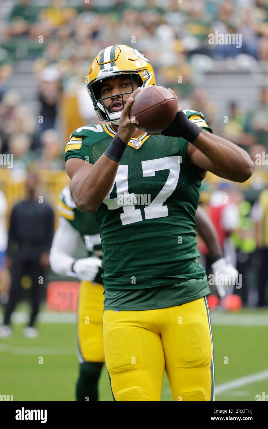 Green Bay Packers linebacker Justin Hollins (47) during an NFL football ...