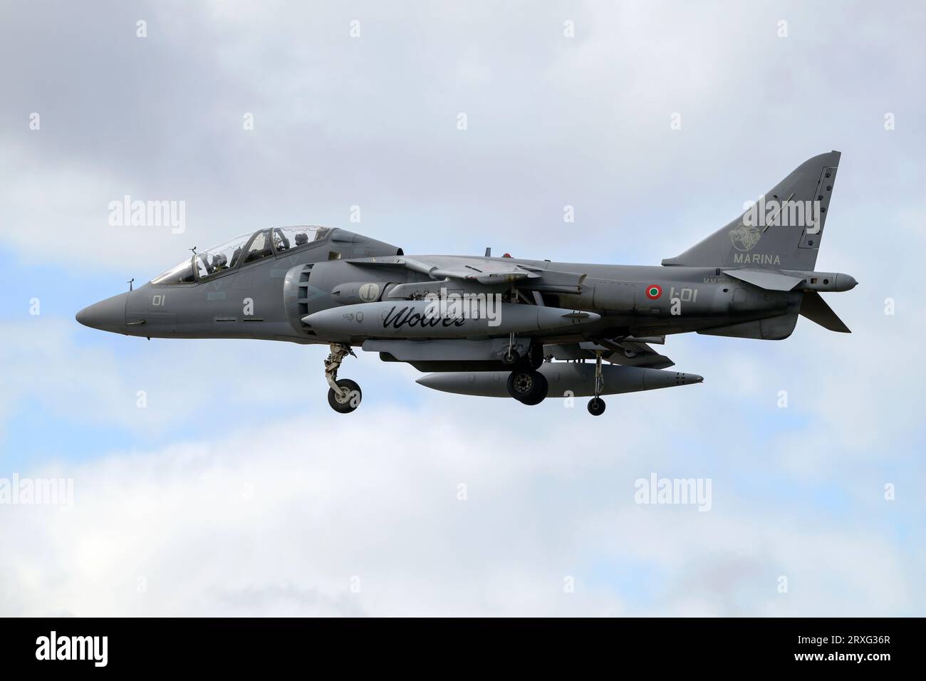 McDonnell Douglas AV8B Harrier two seat fighter/ trainer of the Italian Navy Stock Photo