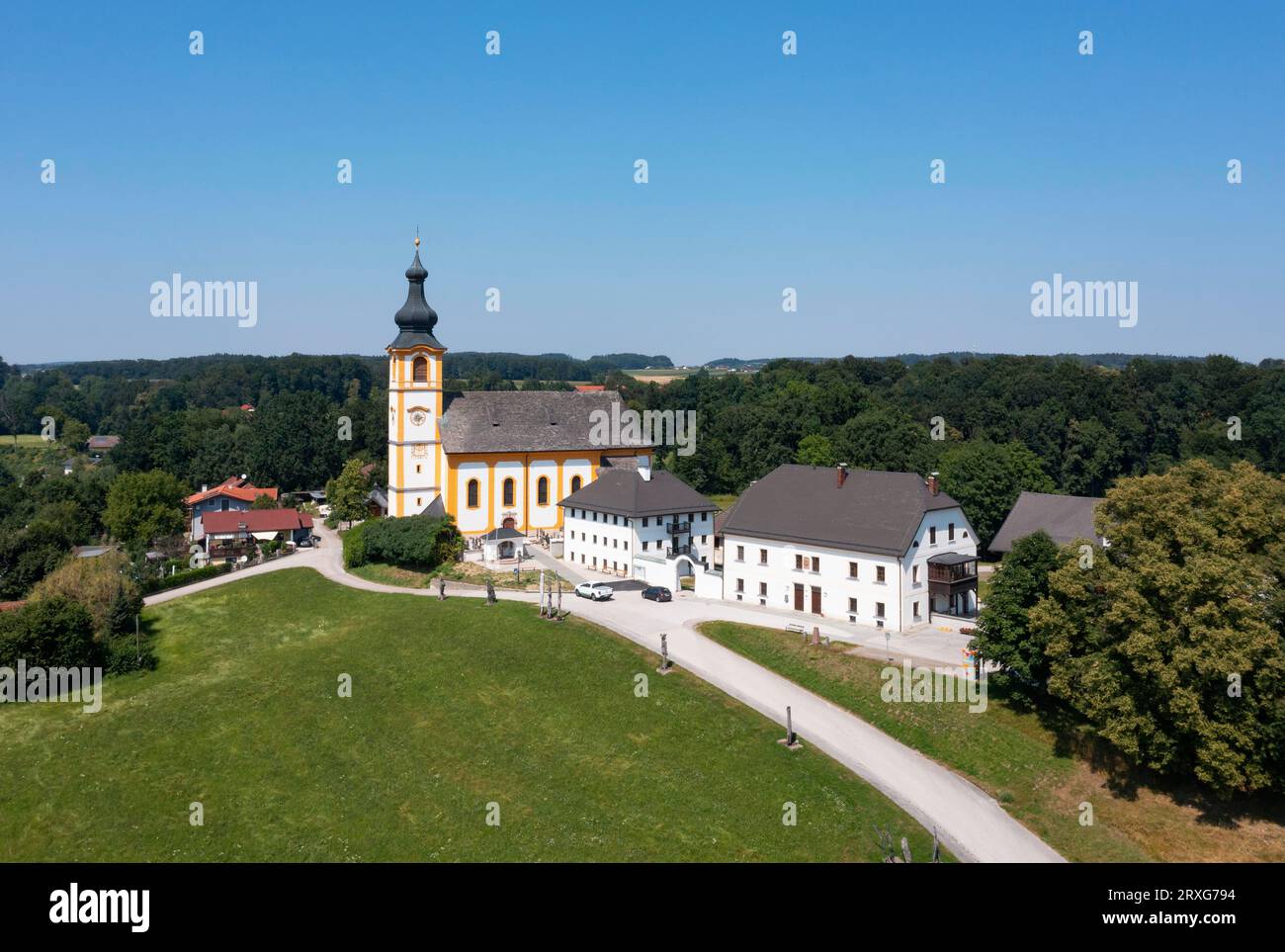 Drone shot, parish church, Sankt Georgen bei Salzburg, Flachgau, Land Salzburg, Austria Stock Photo