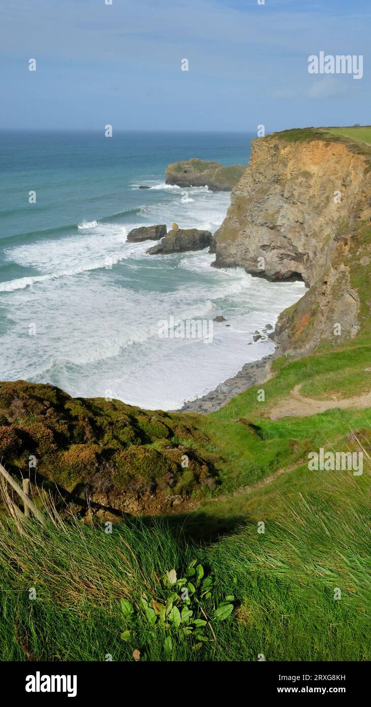 High cliffs at Bassets Cove near Portreath on the north Cornish coast, UK - John Gollop Stock Photo