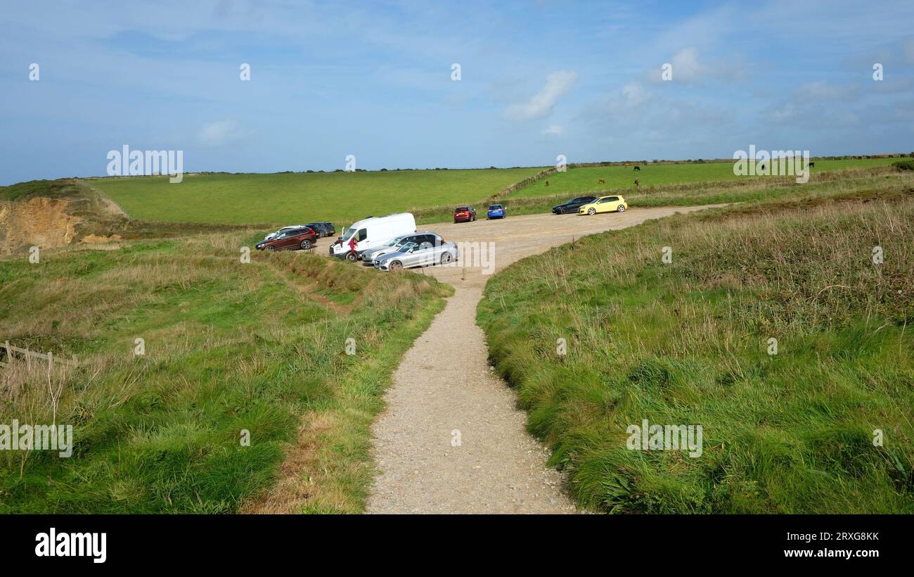 Countryside car park on the north Cornish coast at Bassets Cove, UK